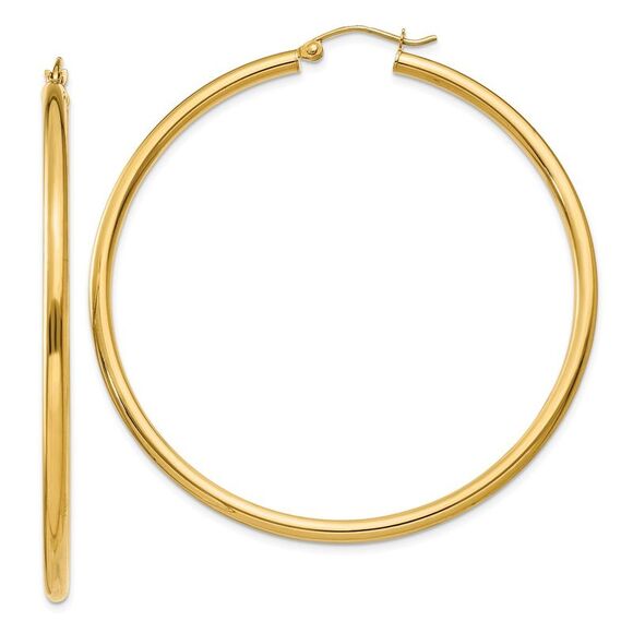 2.5mm 14k Yellow Gold Classic Round Hoop Earrings 55mm (2 1/8 Inch)